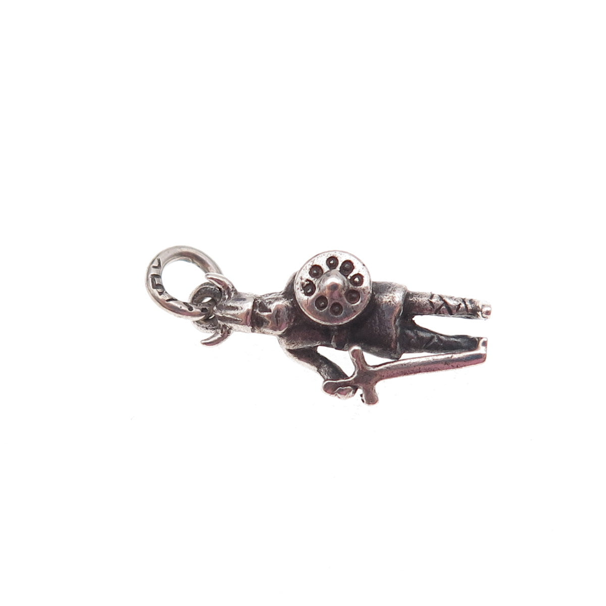 925 Sterling Silver Antique Art Deco Viking Warrior Oxidized 3D Charm Pendant