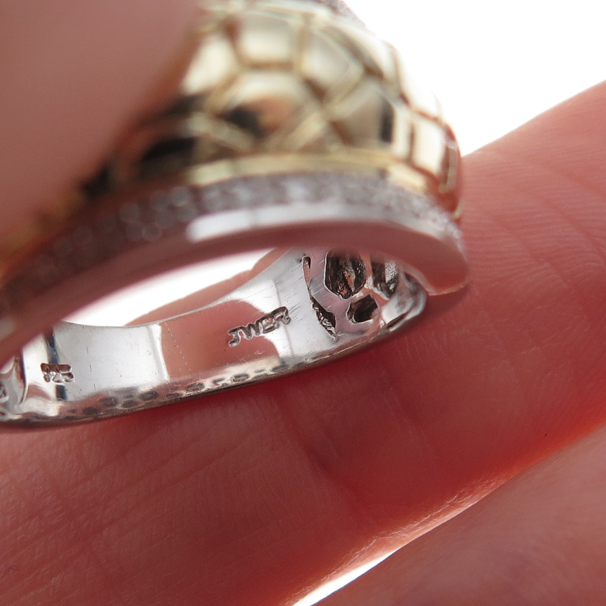 Jane Seymour 925 Sterling Silver 2-Tone Real Round-Cut Diamond Ring Size 7