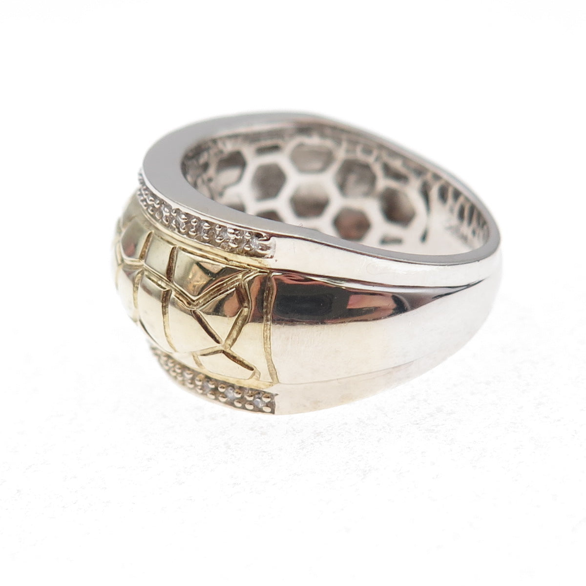 Jane Seymour 925 Sterling Silver 2-Tone Real Round-Cut Diamond Ring Size 7