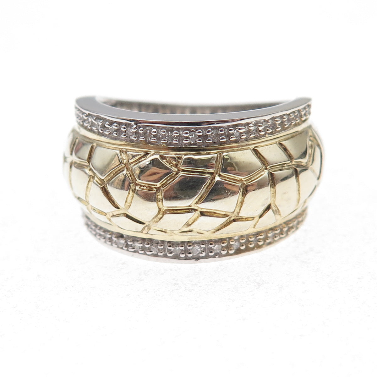 Jane Seymour 925 Sterling Silver 2-Tone Real Round-Cut Diamond Ring Size 7