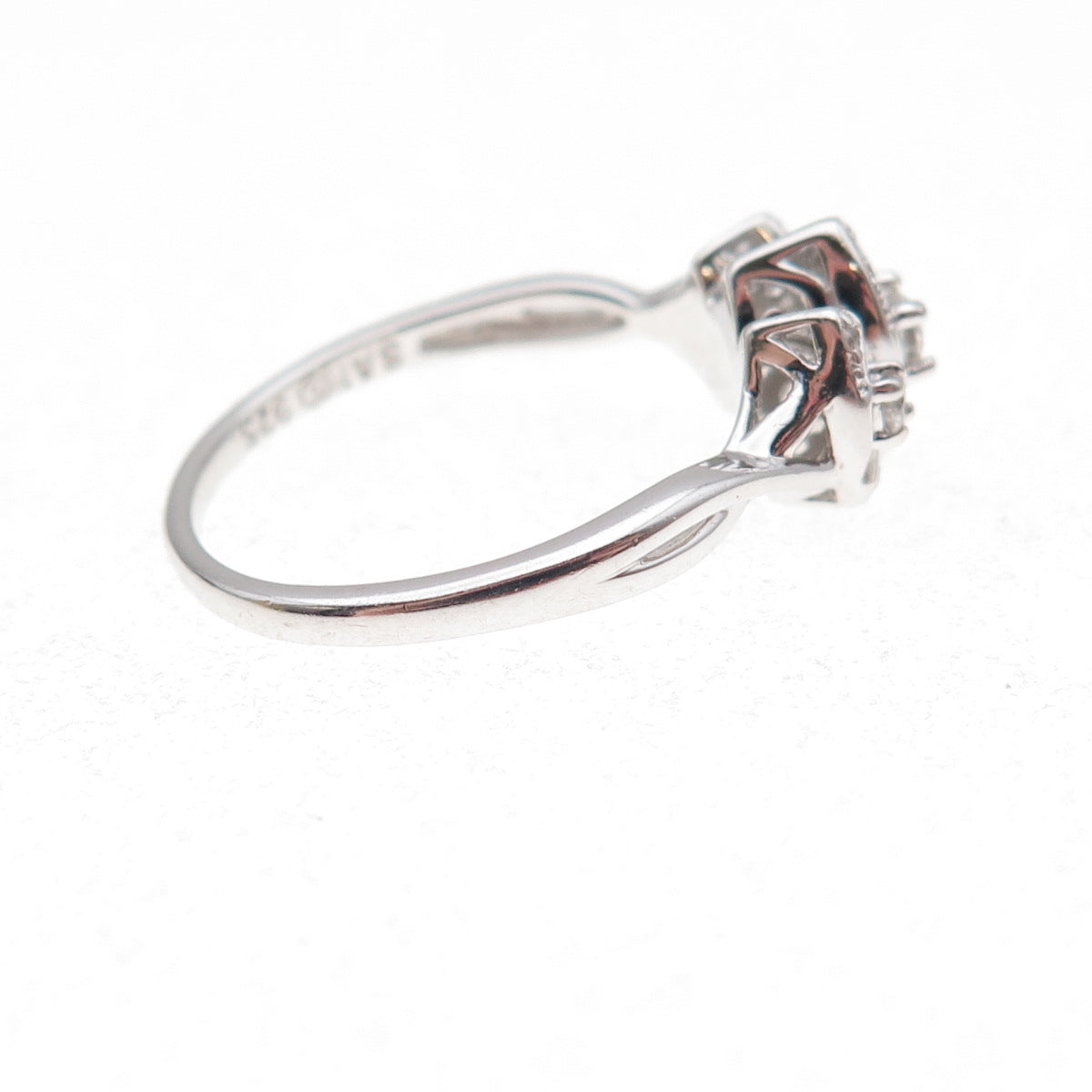 Sai 925 Sterling Silver Real Round-Cut Diamond Ring Size 7.25