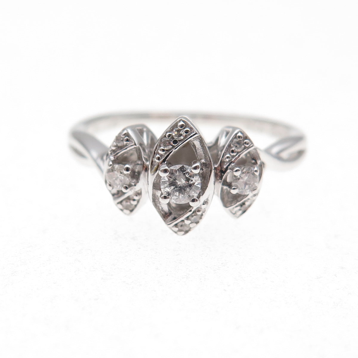 Sai 925 Sterling Silver Real Round-Cut Diamond Ring Size 7.25