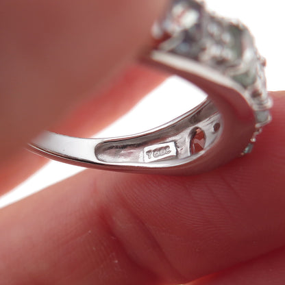 925 Sterling Silver Real Oval-Cut Iolite & Round-Cut White Topaz Ring Size 8