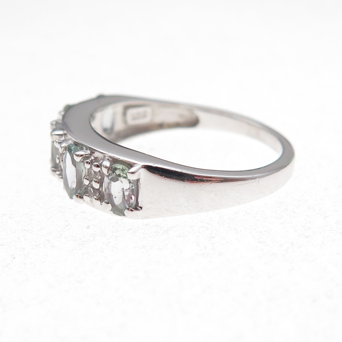 925 Sterling Silver Real Oval-Cut Iolite & Round-Cut White Topaz Ring Size 8