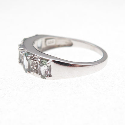 925 Sterling Silver Real Oval-Cut Iolite & Round-Cut White Topaz Ring Size 8