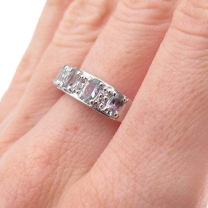 925 Sterling Silver Real Oval-Cut Iolite & Round-Cut White Topaz Ring Size 8