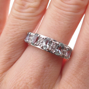 925 Sterling Silver Real Oval-Cut Iolite & Round-Cut White Topaz Ring Size 8
