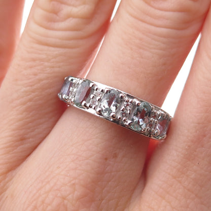 925 Sterling Silver Real Oval-Cut Iolite & Round-Cut White Topaz Ring Size 8