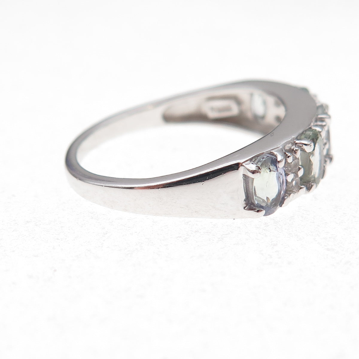 925 Sterling Silver Real Oval-Cut Iolite & Round-Cut White Topaz Ring Size 8