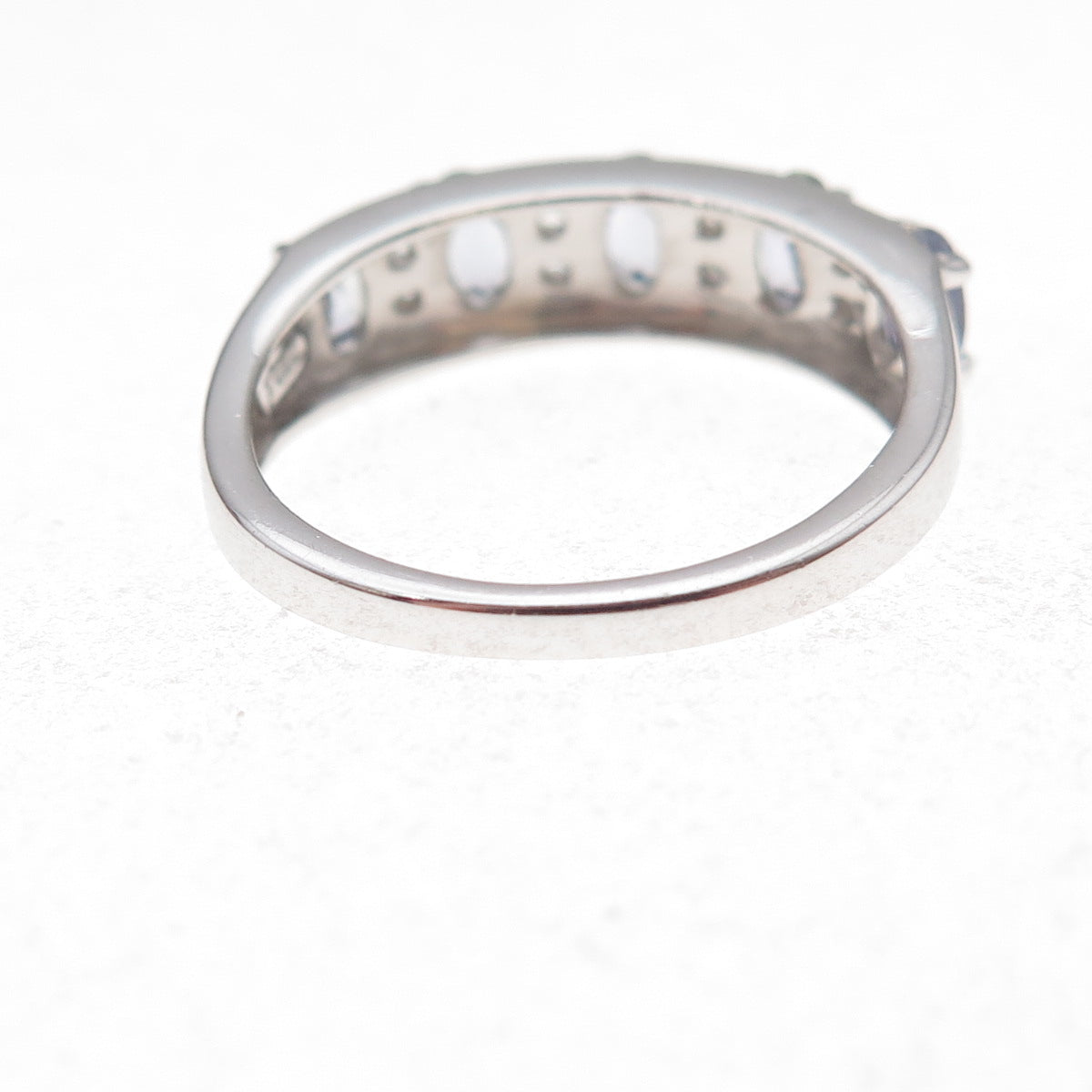 925 Sterling Silver Real Oval-Cut Iolite & Round-Cut White Topaz Ring Size 8