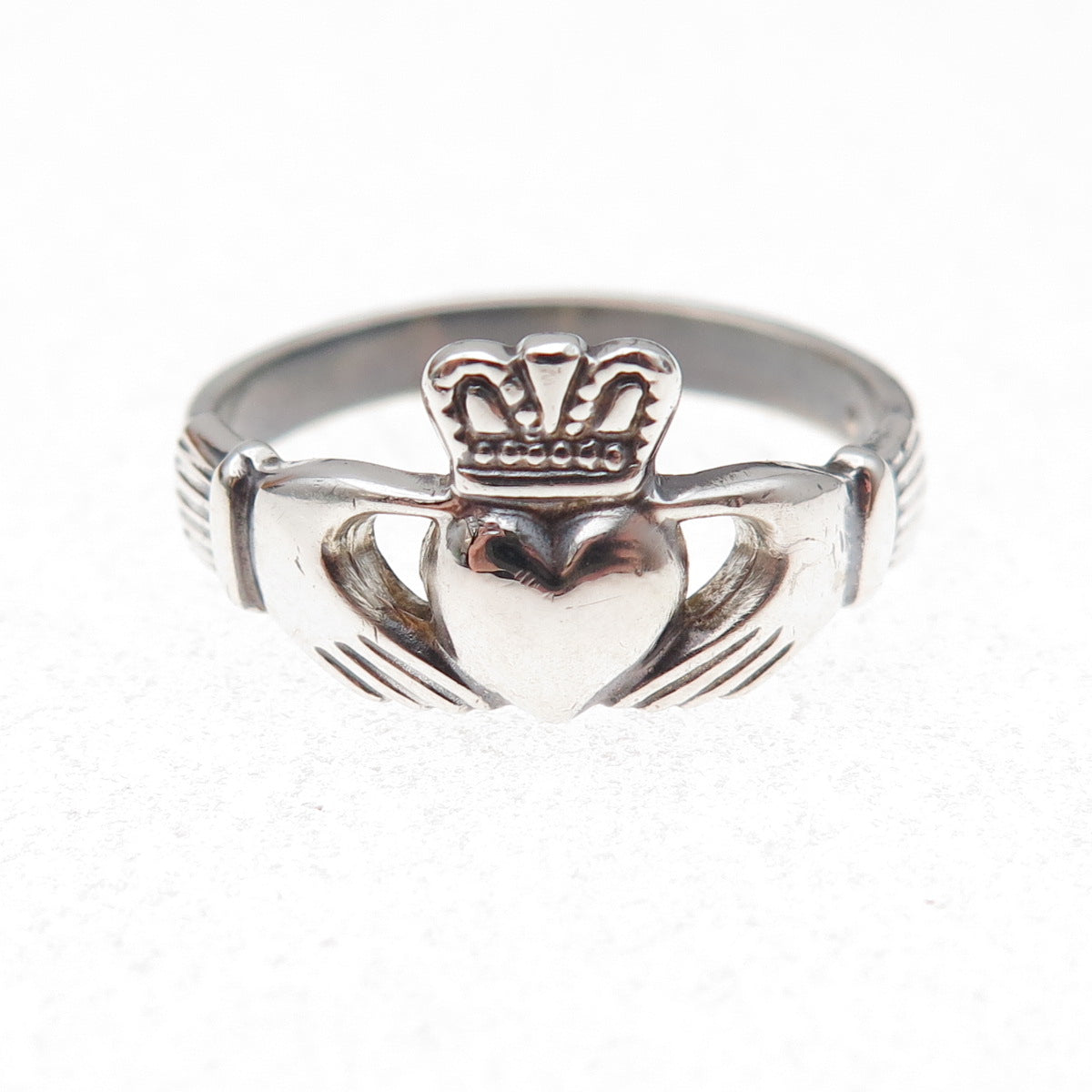 Solvar 925 Sterling Silver Vintage Irish Claddagh Oxidized Ring Size 9