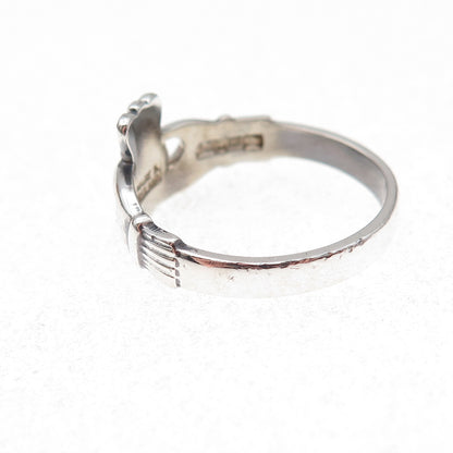 Solvar 925 Sterling Silver Vintage Irish Claddagh Oxidized Ring Size 9