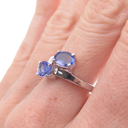 925 Sterling Silver Real Oval-Cut Tanzanite Bypass Ring Size 8