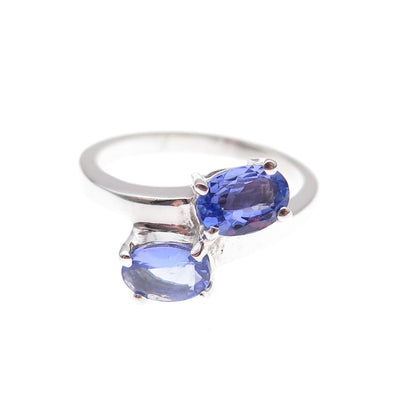 925 Sterling Silver Real Oval-Cut Tanzanite Bypass Ring Size 8