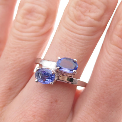 925 Sterling Silver Real Oval-Cut Tanzanite Bypass Ring Size 8
