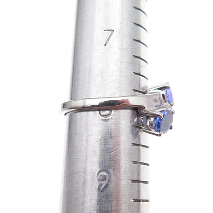 925 Sterling Silver Real Oval-Cut Tanzanite Bypass Ring Size 8