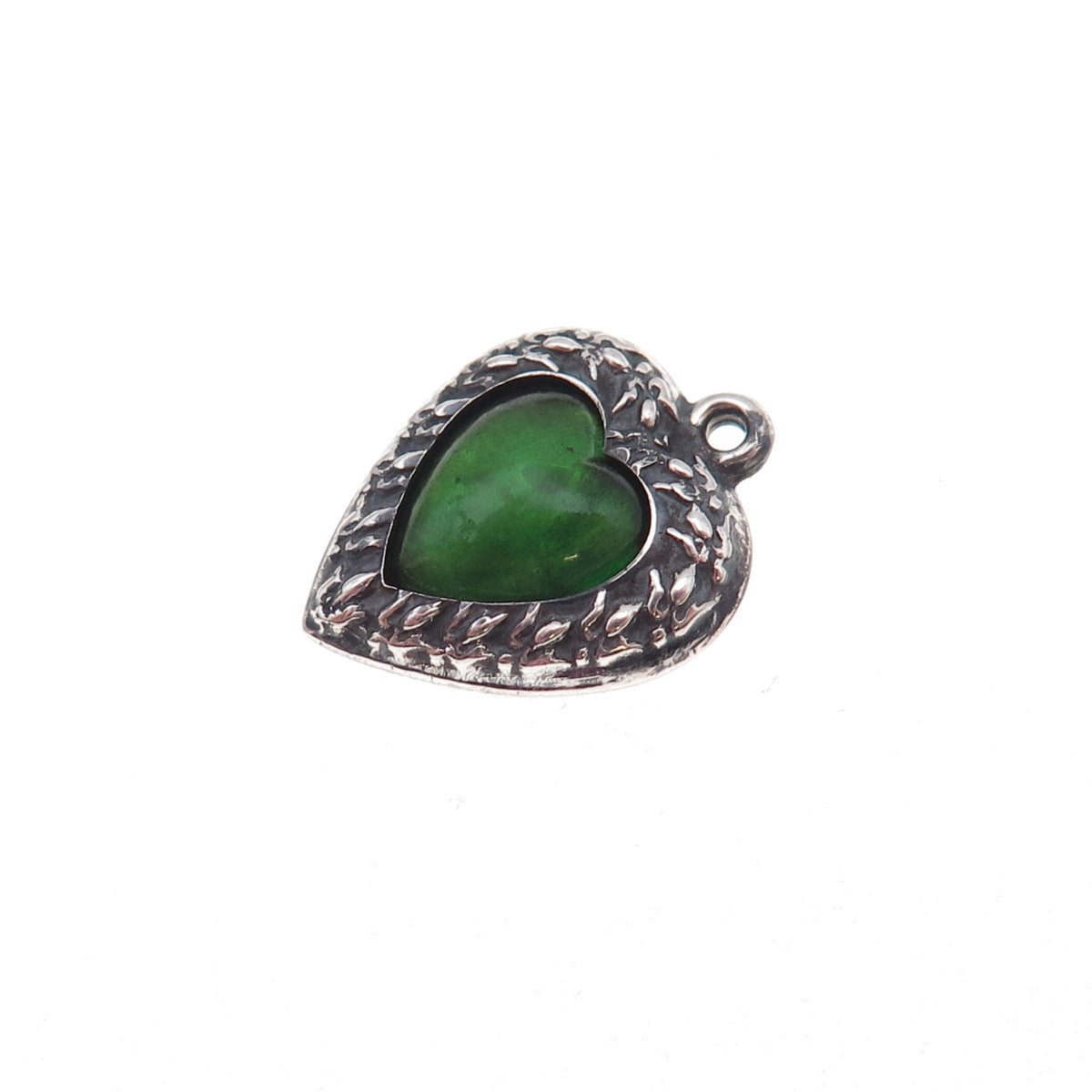 925 Sterling Silver Antique Art Deco Glass Heart Chatelaine Oxidized Pendant