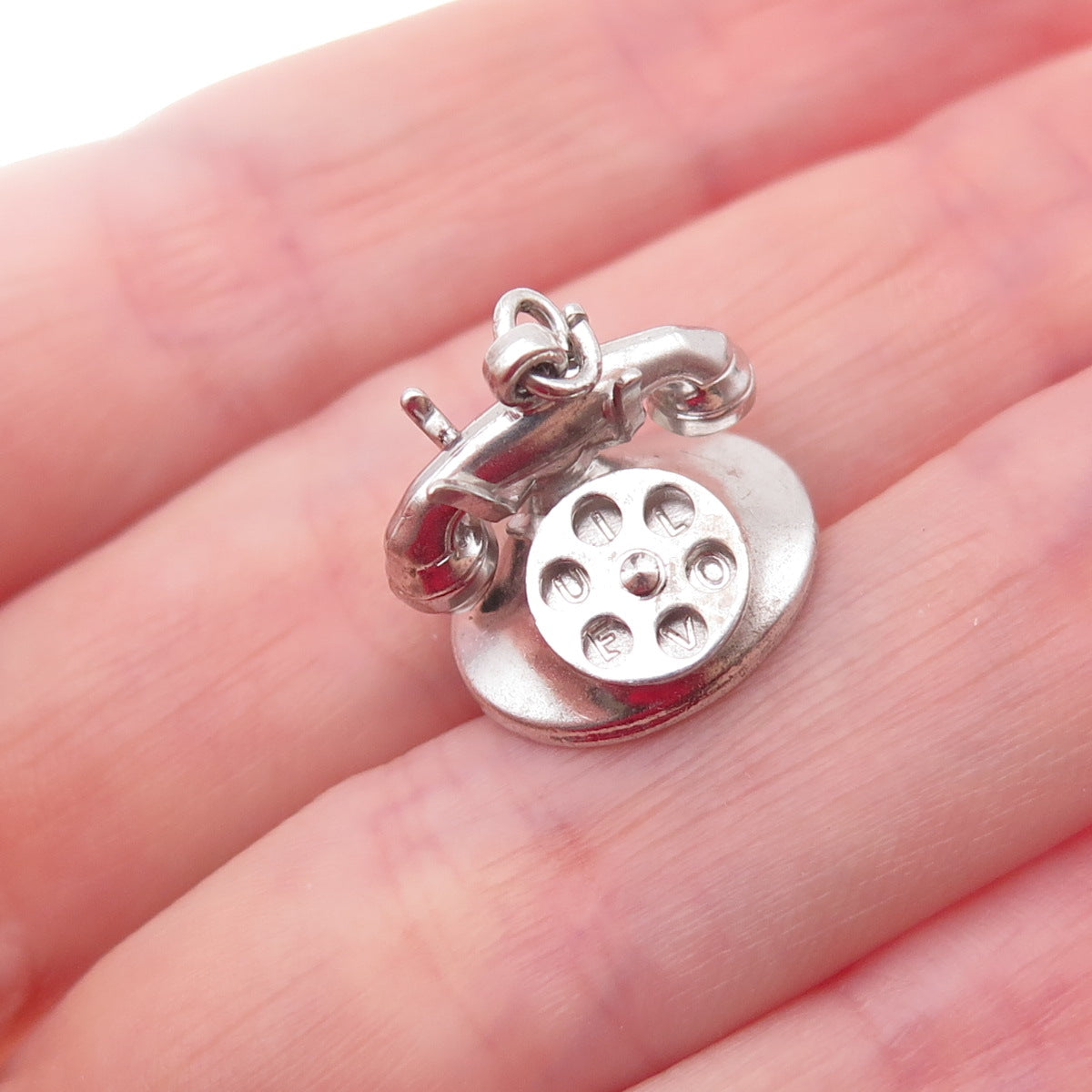 925 Sterling Silver Antique Art Deco Retro Rotating Phone 3D Charm Pendant