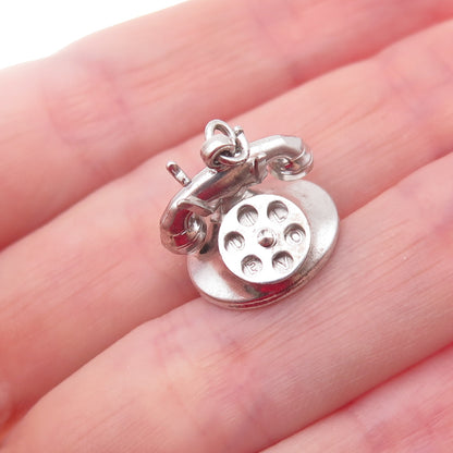 925 Sterling Silver Antique Art Deco Retro Rotating Phone 3D Charm Pendant