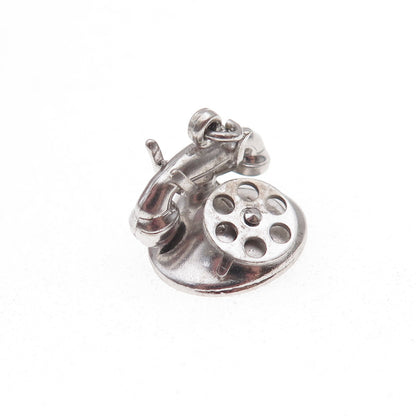 925 Sterling Silver Antique Art Deco Retro Rotating Phone 3D Charm Pendant