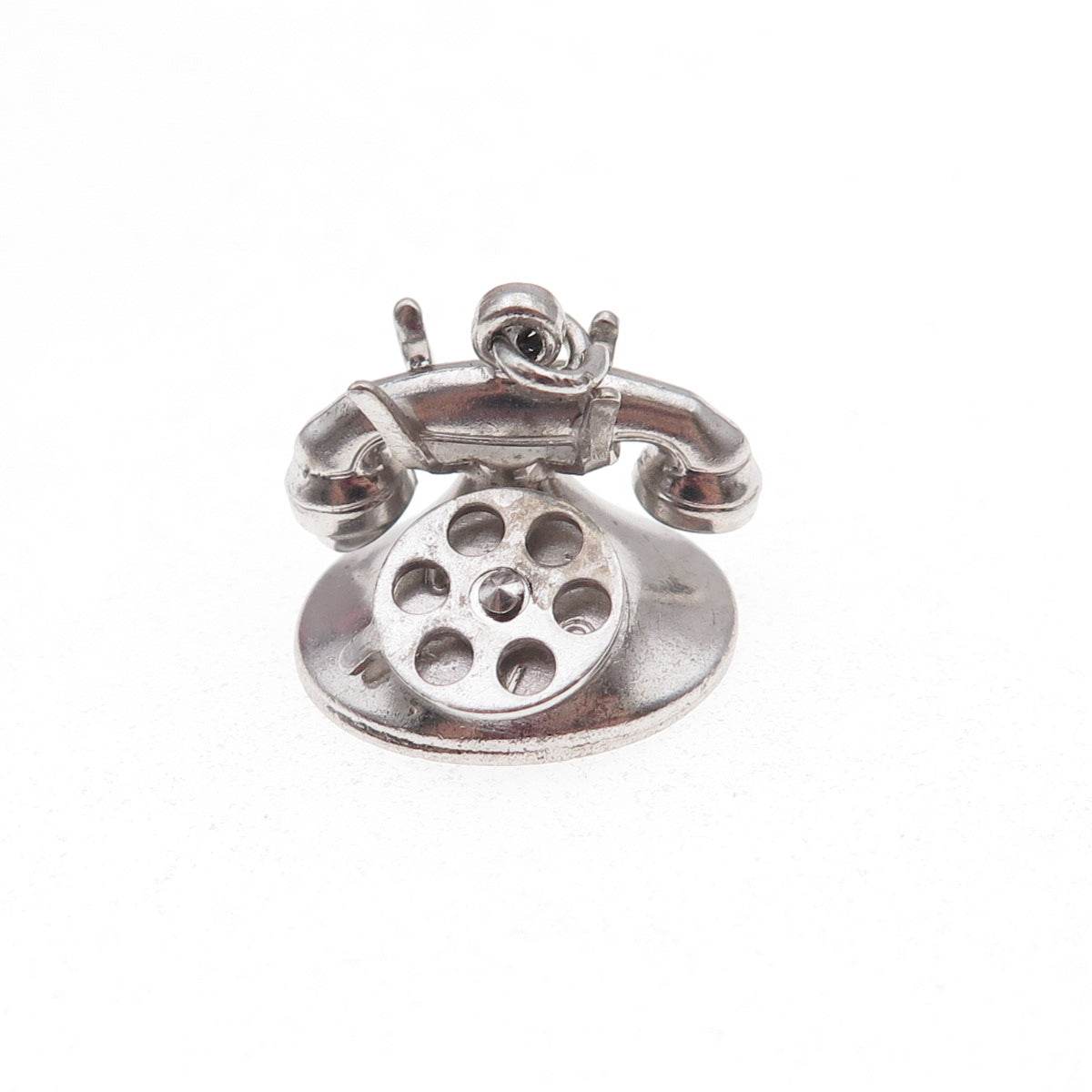 925 Sterling Silver Antique Art Deco Retro Rotating Phone 3D Charm Pendant
