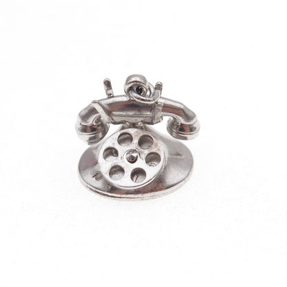 925 Sterling Silver Antique Art Deco Retro Rotating Phone 3D Charm Pendant