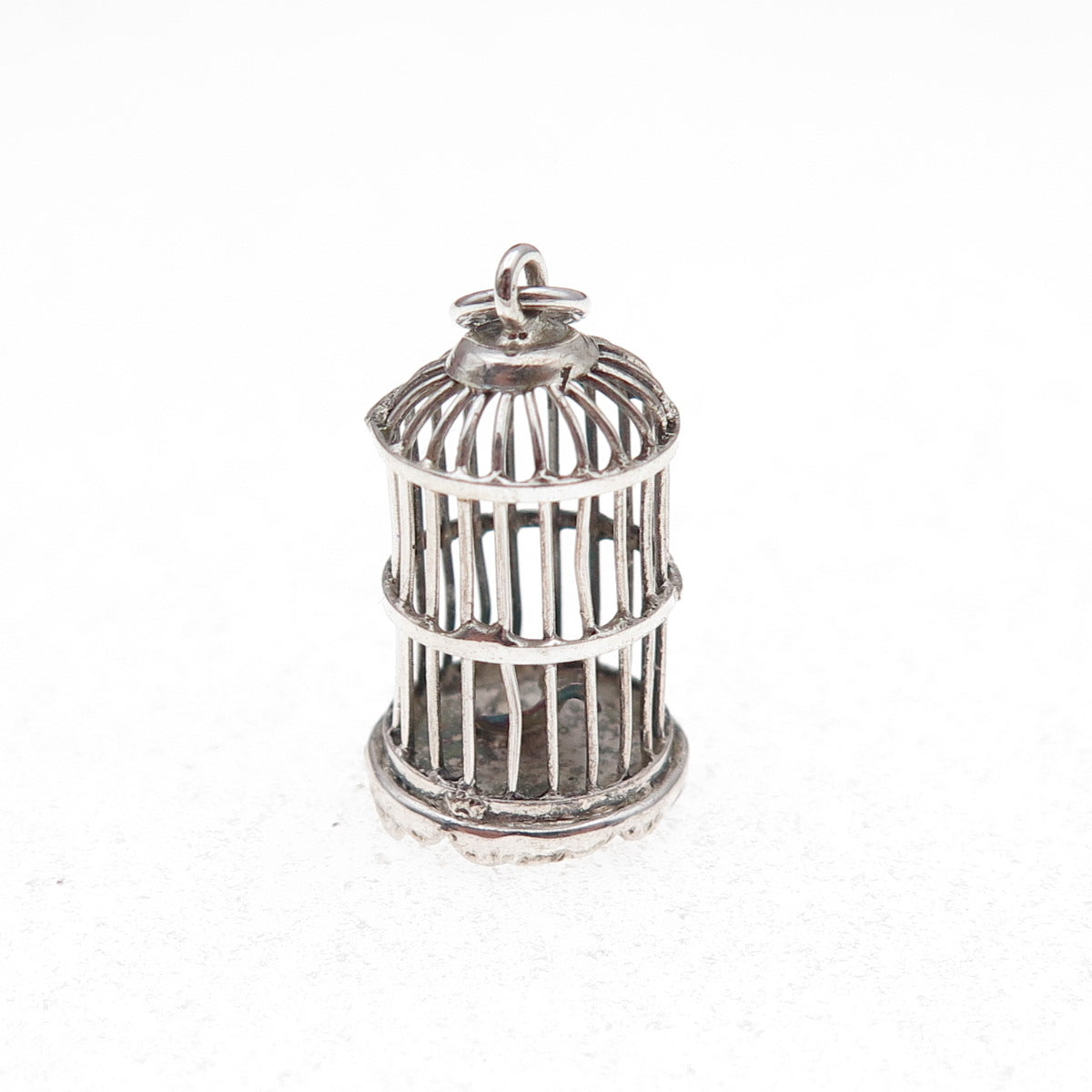 925 Sterling Silver Antique Art Deco Bird Cage Oxidized 3D Charm Pendant
