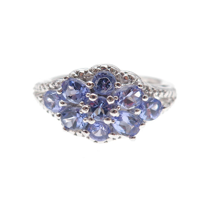 Chuck Clemency 925 Sterling Silver Real Tanzanite Cluster Ring Size 8