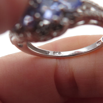 Chuck Clemency 925 Sterling Silver Real Tanzanite Cluster Ring Size 8