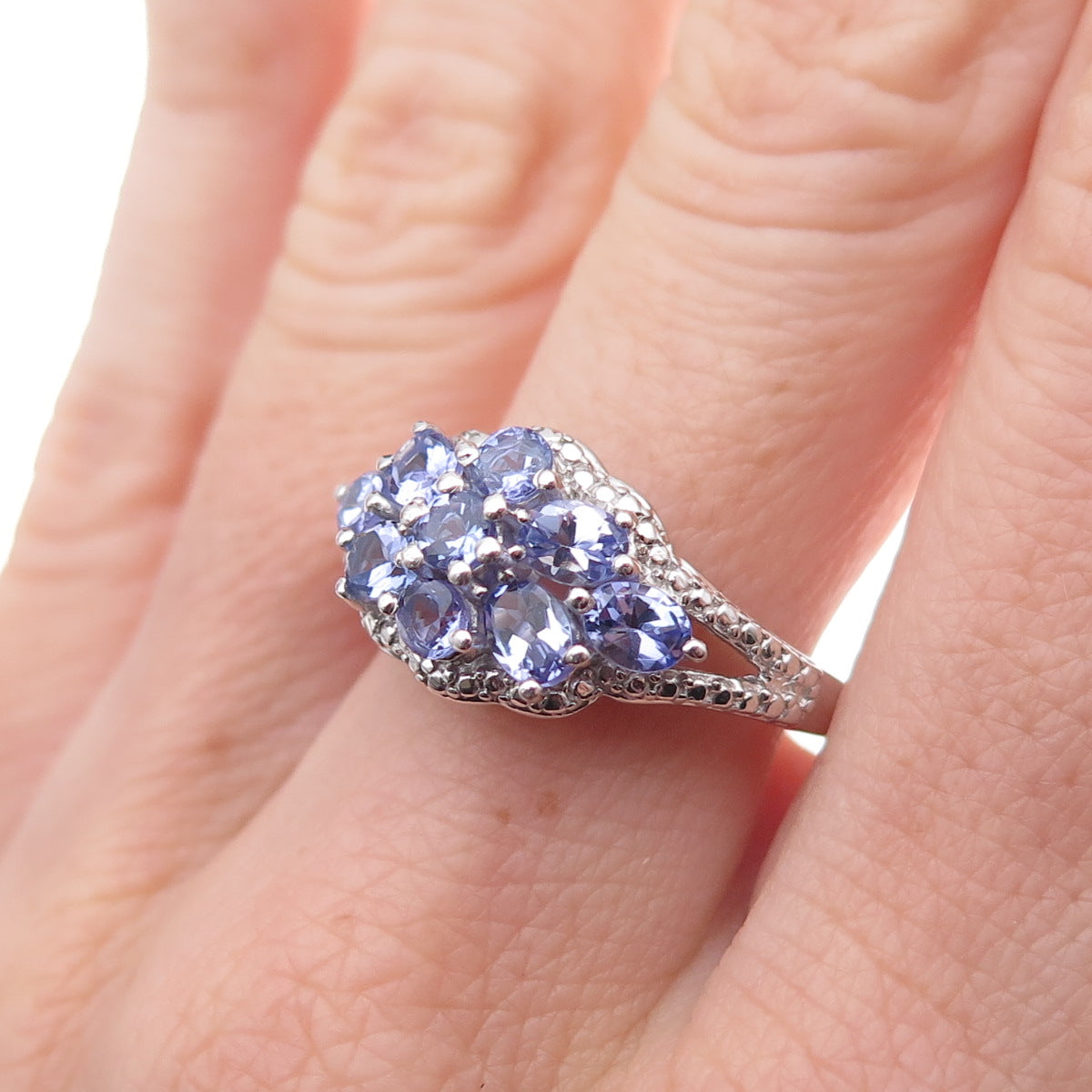 Chuck Clemency 925 Sterling Silver Real Tanzanite Cluster Ring Size 8