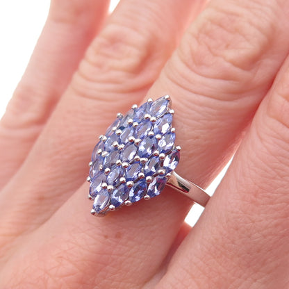 925 Sterling Silver Real Marquise-Cut Tanzanite Cluster Ring Size 8.25