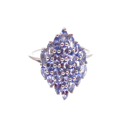 925 Sterling Silver Real Marquise-Cut Tanzanite Cluster Ring Size 8.25
