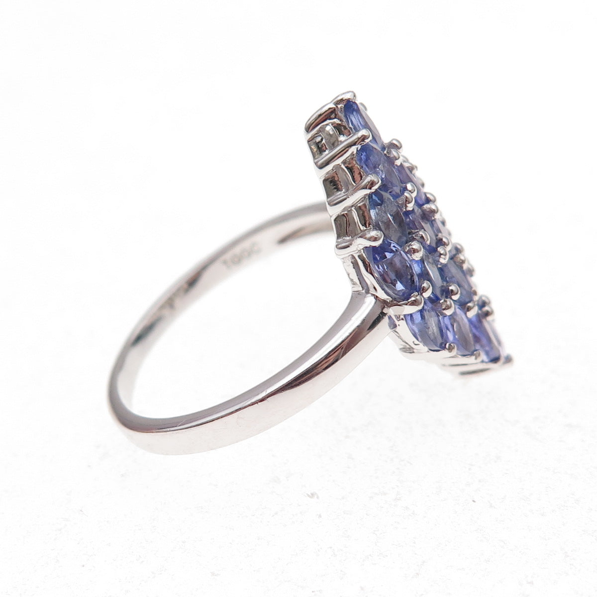 925 Sterling Silver Real Marquise-Cut Tanzanite Cluster Ring Size 8.25