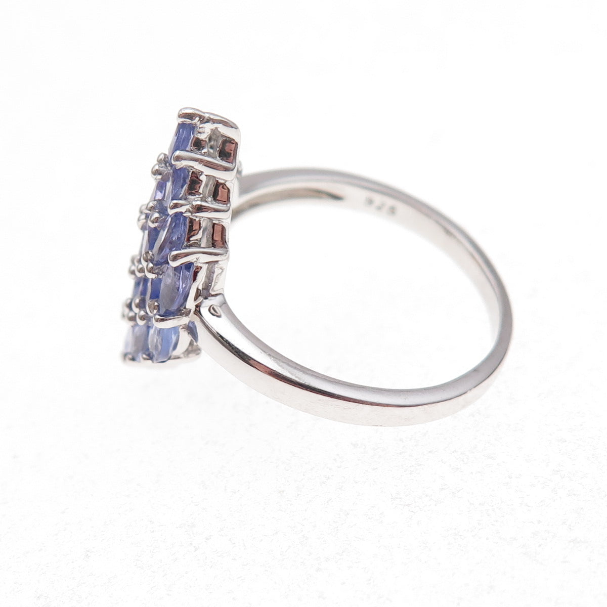925 Sterling Silver Real Marquise-Cut Tanzanite Cluster Ring Size 8.25