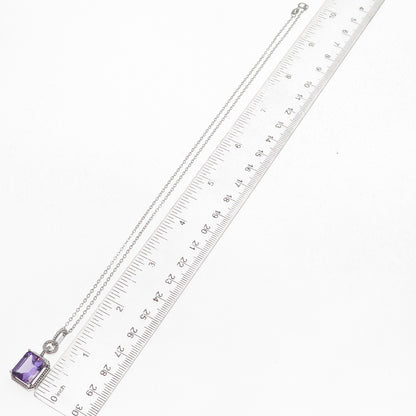 925 Sterling Silver Mexico Real Diamond & Amethyst Cable Chain Necklace 18"