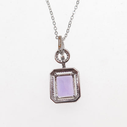 925 Sterling Silver Mexico Real Diamond & Amethyst Cable Chain Necklace 18"