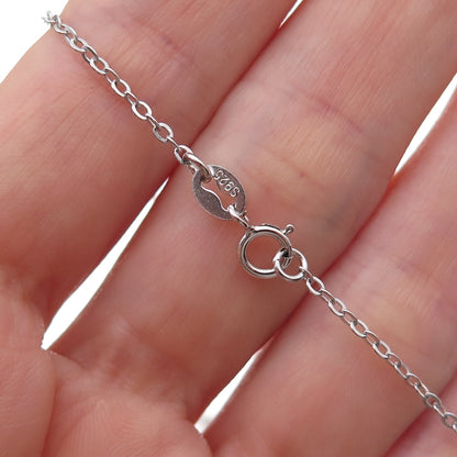 925 Sterling Silver Mexico Real Diamond & Amethyst Cable Chain Necklace 18"