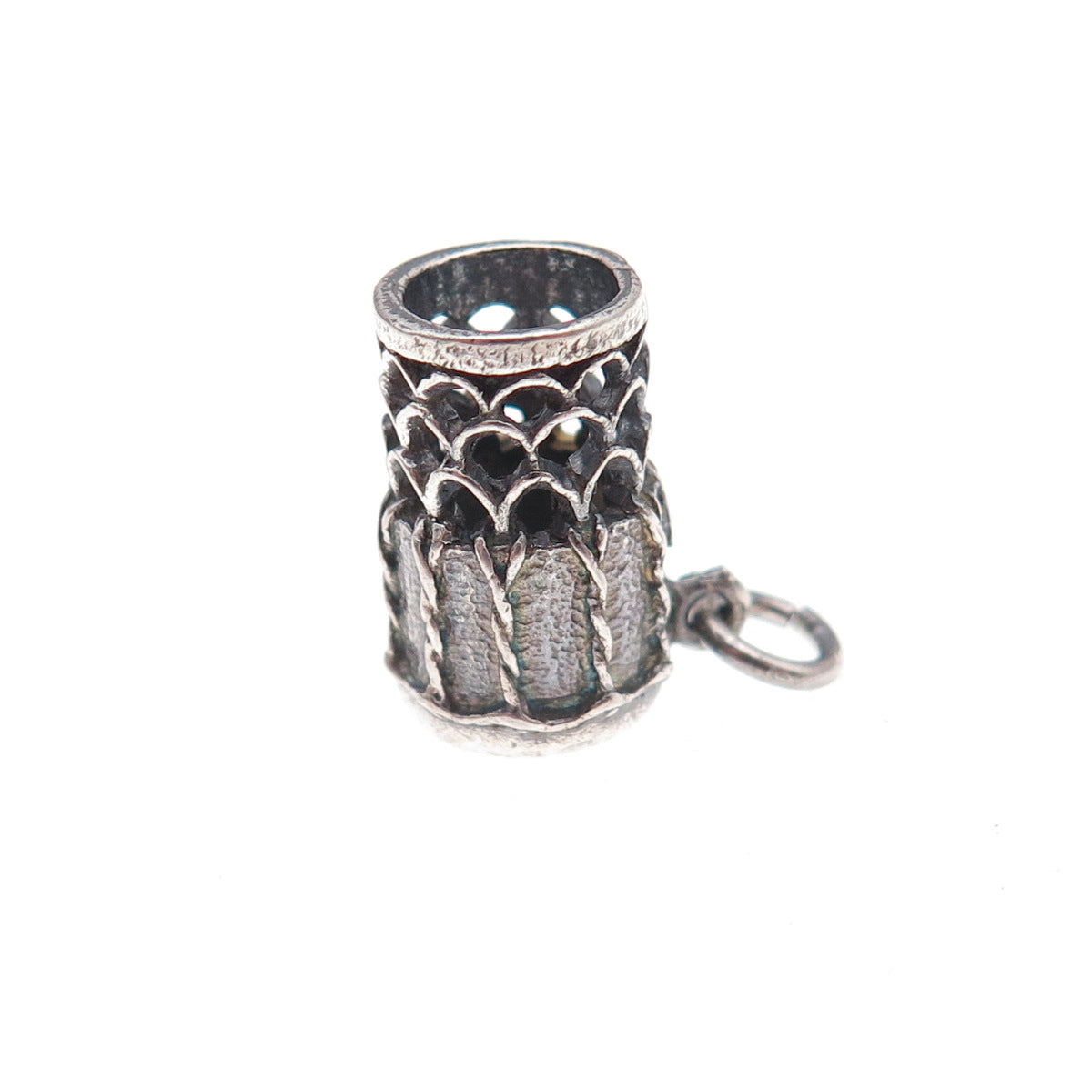 925 Sterling Silver Vintage Drum Oxidized 3D Charm Pendant