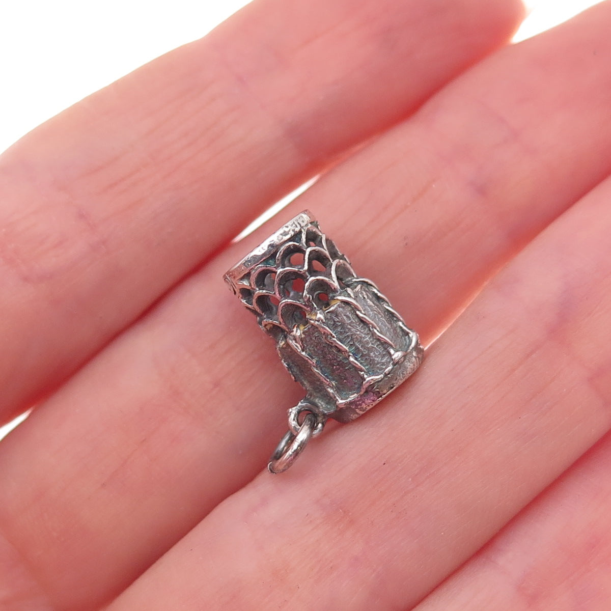 925 Sterling Silver Vintage Drum Oxidized 3D Charm Pendant