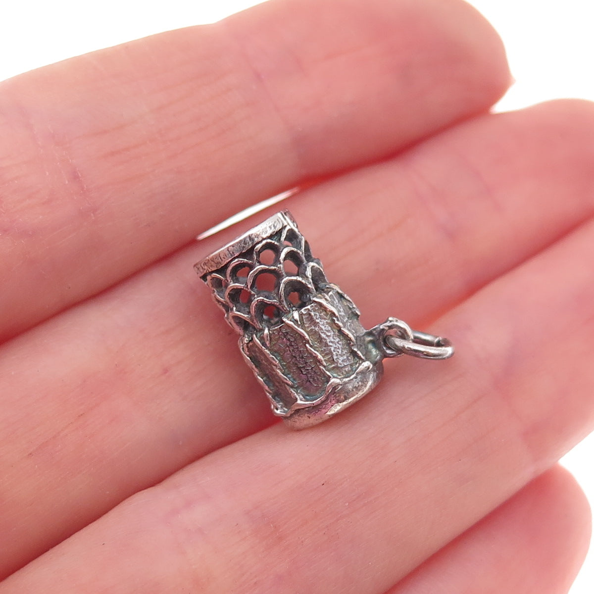 925 Sterling Silver Vintage Drum Oxidized 3D Charm Pendant