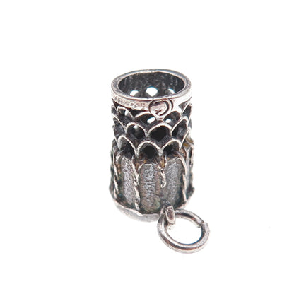 925 Sterling Silver Vintage Drum Oxidized 3D Charm Pendant
