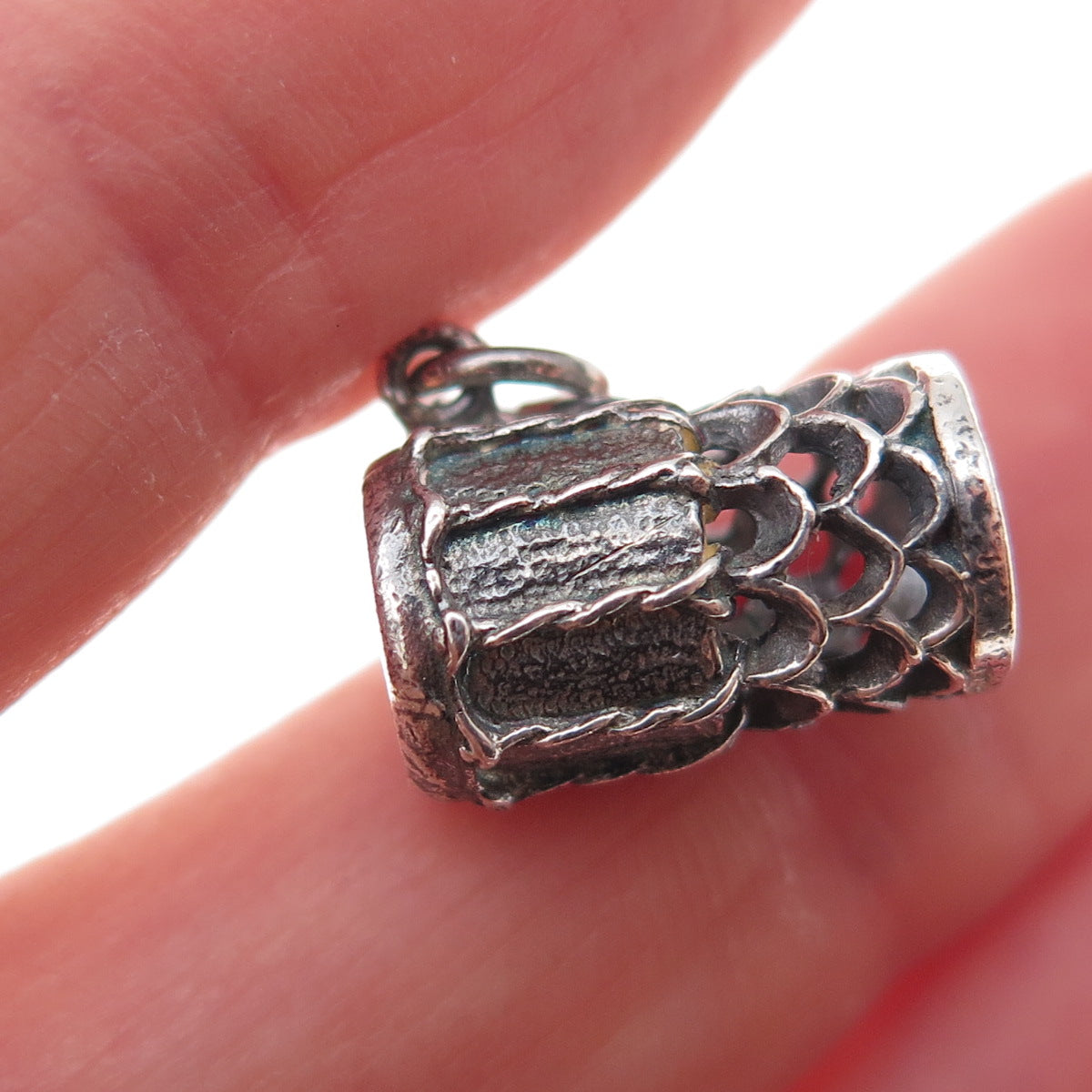 925 Sterling Silver Vintage Drum Oxidized 3D Charm Pendant