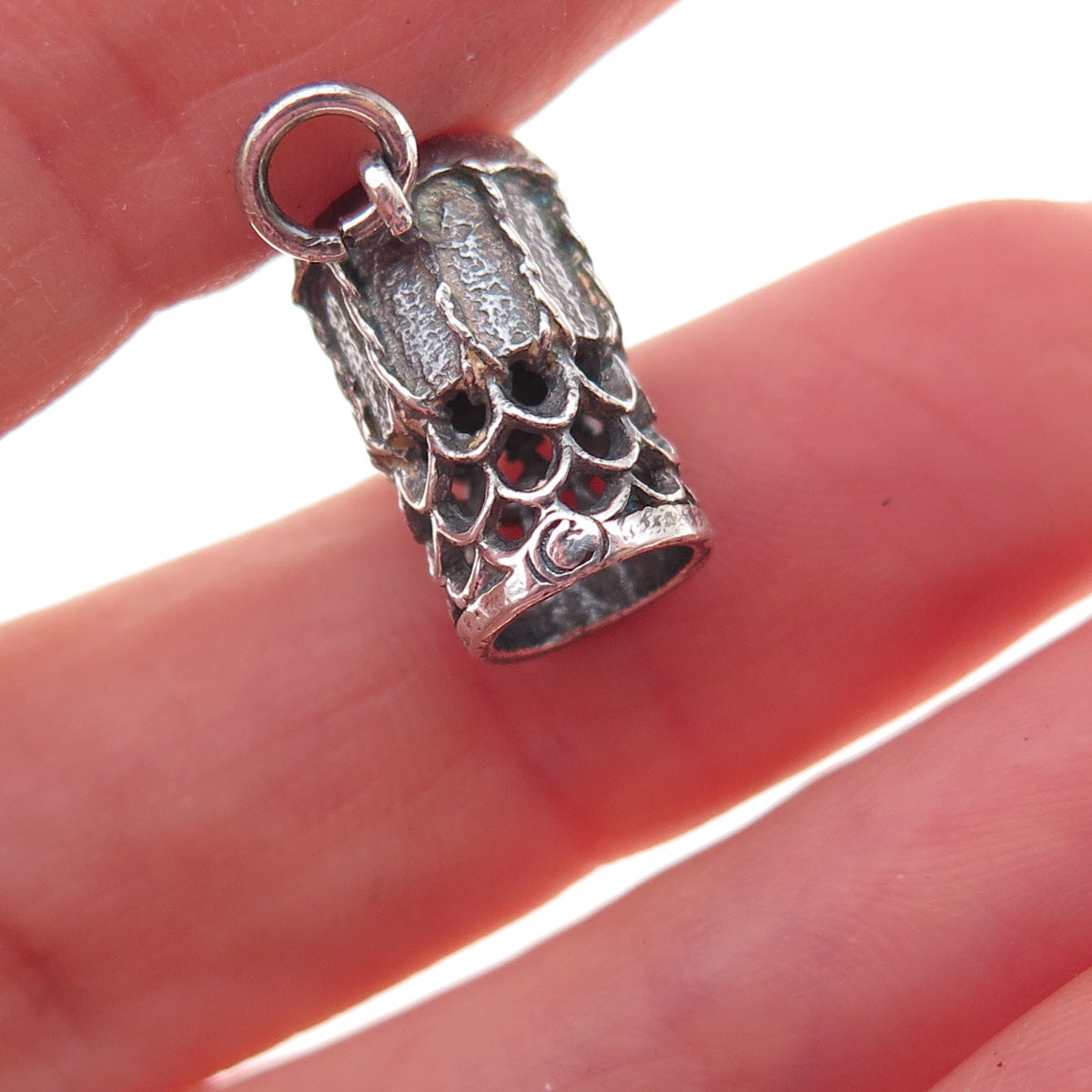 925 Sterling Silver Vintage Drum Oxidized 3D Charm Pendant