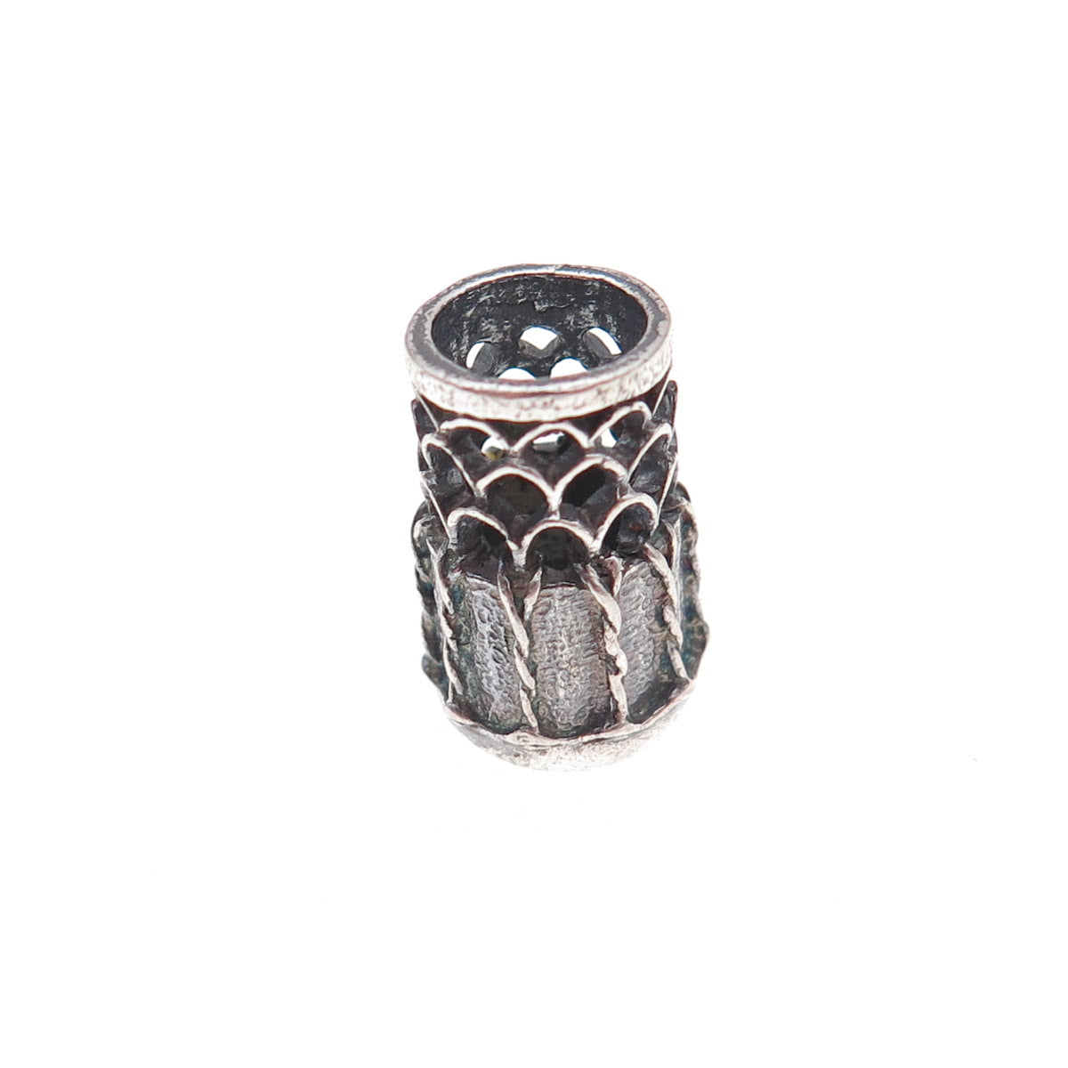925 Sterling Silver Vintage Drum Oxidized 3D Charm Pendant
