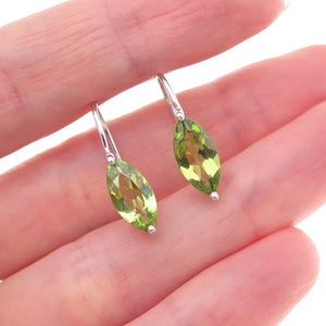 925 Sterling Silver Mexico Real Marquise-Cut Peridot Dangle Earrings
