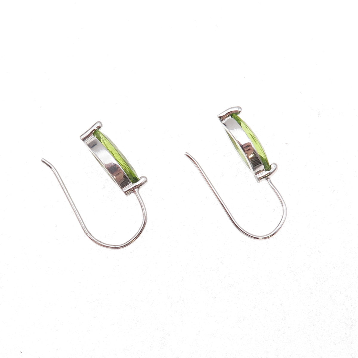 925 Sterling Silver Mexico Real Marquise-Cut Peridot Dangle Earrings