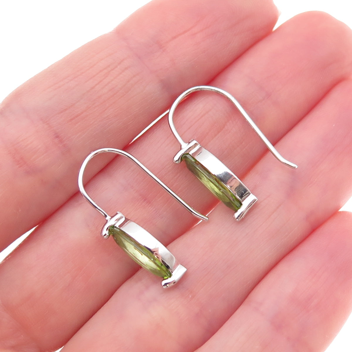 925 Sterling Silver Mexico Real Marquise-Cut Peridot Dangle Earrings