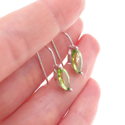 925 Sterling Silver Mexico Real Marquise-Cut Peridot Dangle Earrings