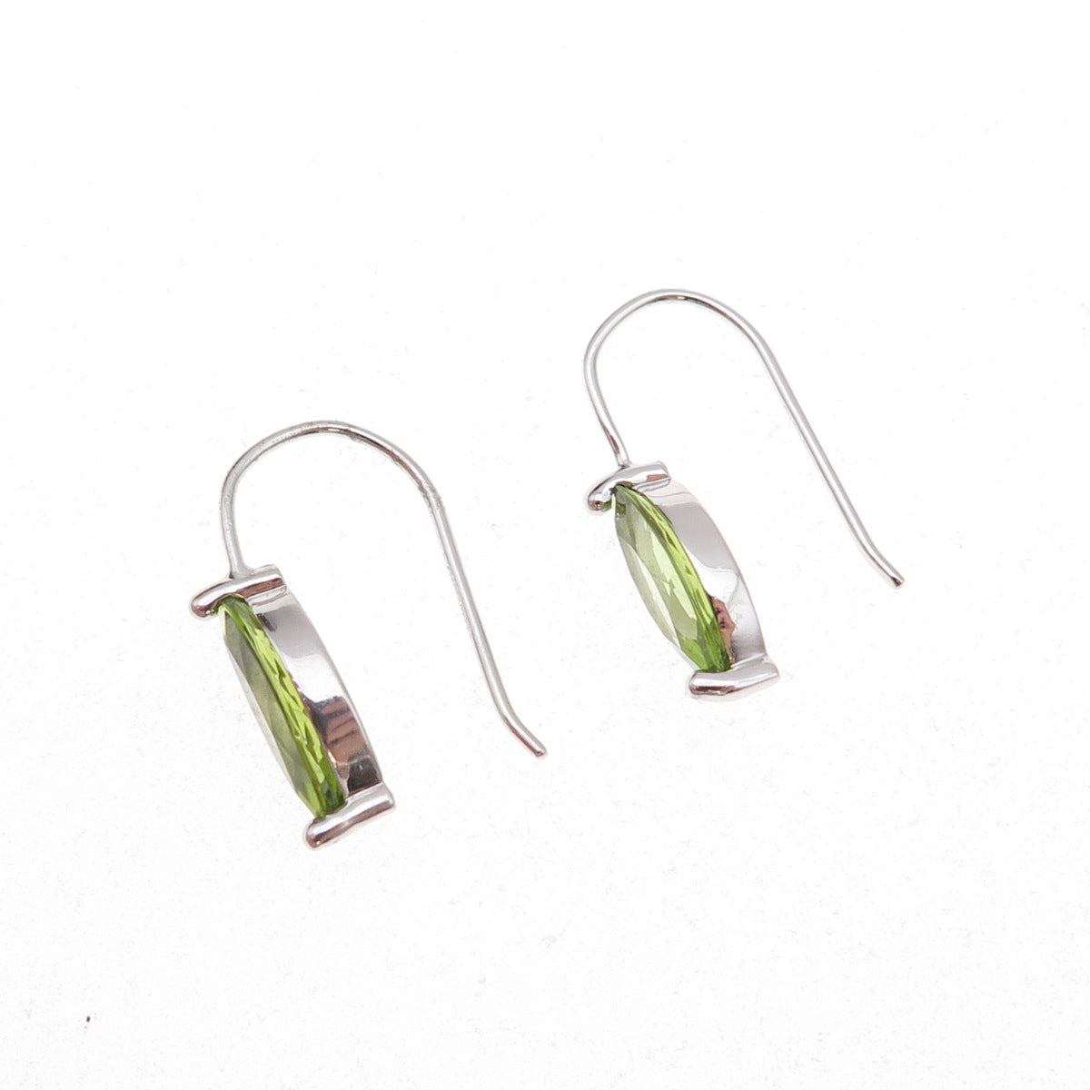 925 Sterling Silver Mexico Real Marquise-Cut Peridot Dangle Earrings
