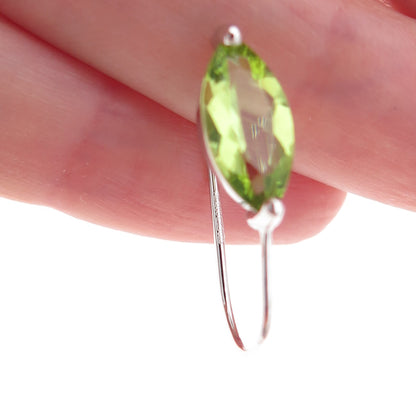 925 Sterling Silver Mexico Real Marquise-Cut Peridot Dangle Earrings